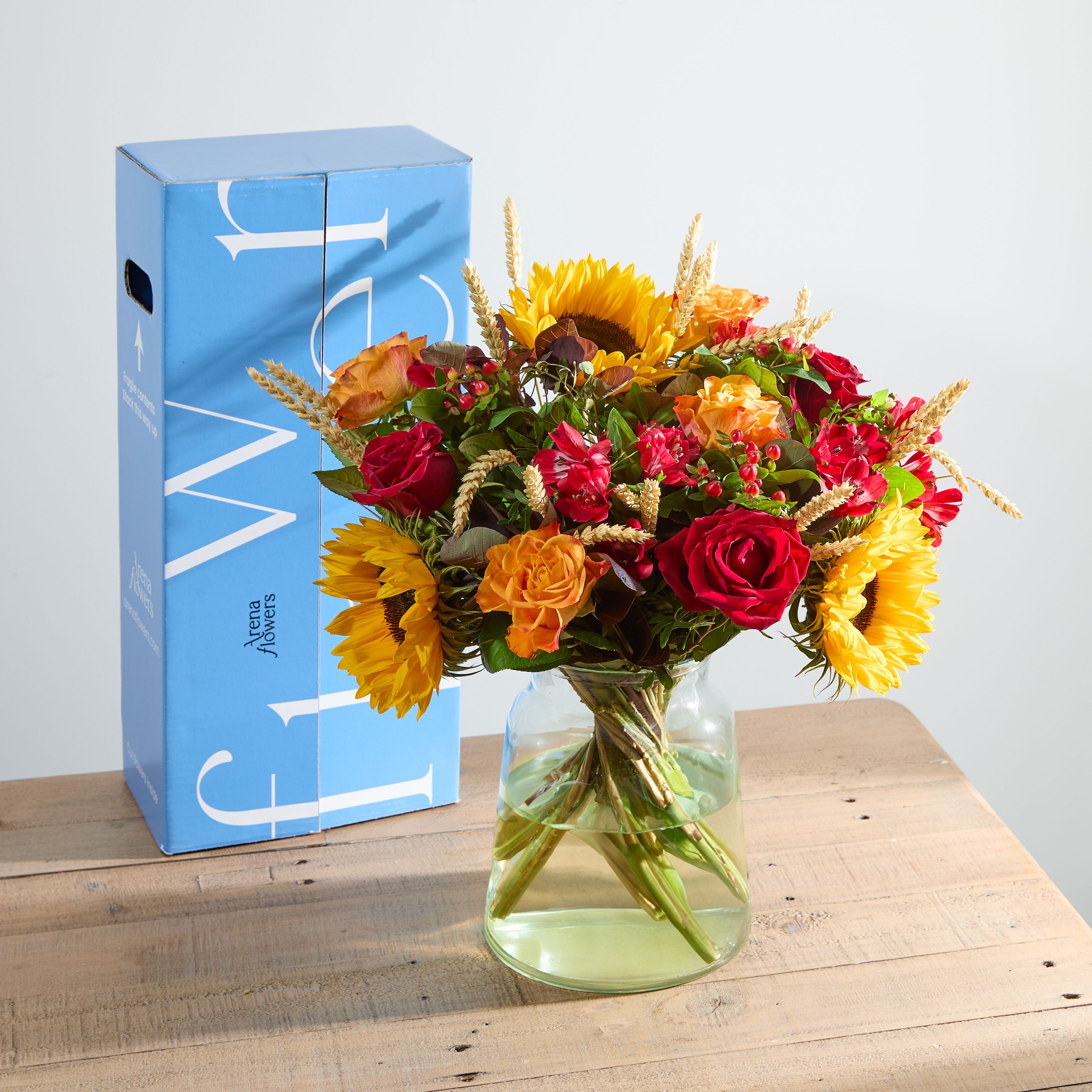 Sunflower And Red Rose Autumn Bouquet | Arena Flowers